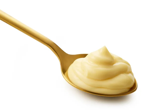 Mayonnaise Golden Spoon Isolated White Background — Stock Photo, Image