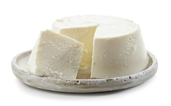Plate Fresh Ricotta Cheese Isolated White Background — Stock Photo, Image