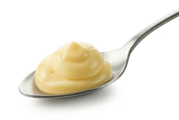 Lepel Mayonaise Geïsoleerd Witte Achtergrond — Stockfoto