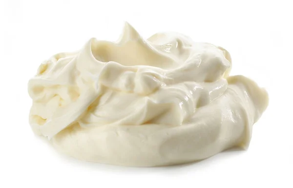 Queso Crema Mascarpone Batido Aislado Sobre Fondo Blanco — Foto de Stock