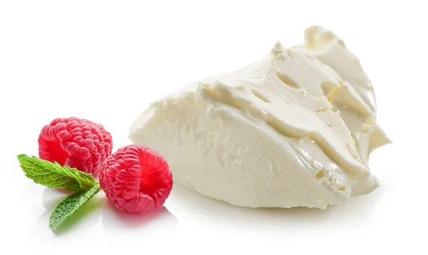 Morceau Fromage Crème Isolé Sur Fond Blanc — Photo