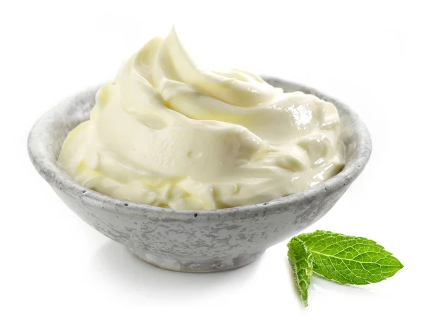 Bowl Whipped Mascarpone Cream Cheese Isolated White Background — Stock Photo, Image