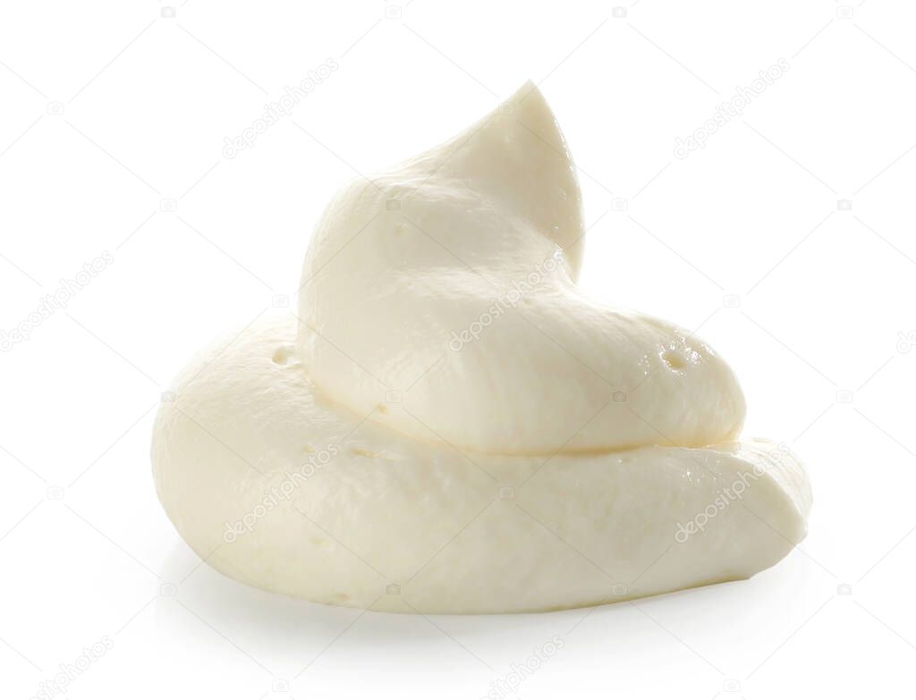 whipped mascarpone cream cheese isolated on white background