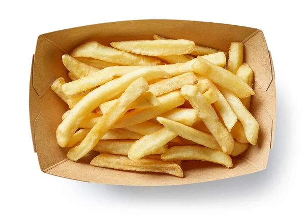 French Fries Cardboard Container Isolated White Background Top View — Stock Photo, Image