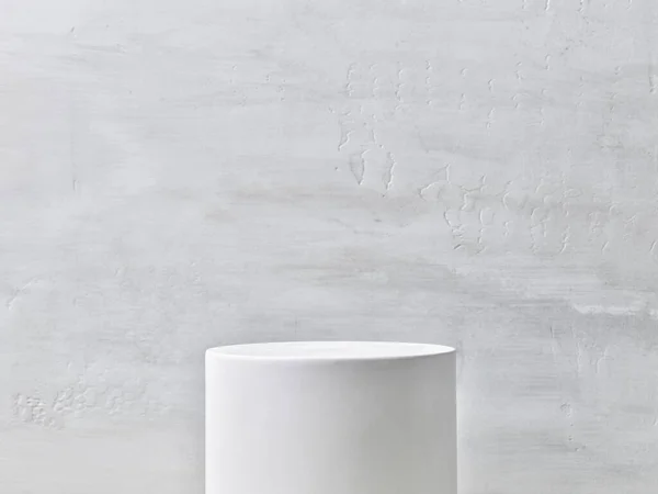 Soporte Forma Cilindro Color Blanco Vacío Sobre Fondo Pintado Luz — Foto de Stock