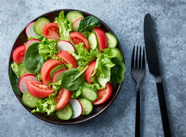 Plate Fresh Vegetable Salad Kitchen Table Top View — Stock Photo, Image