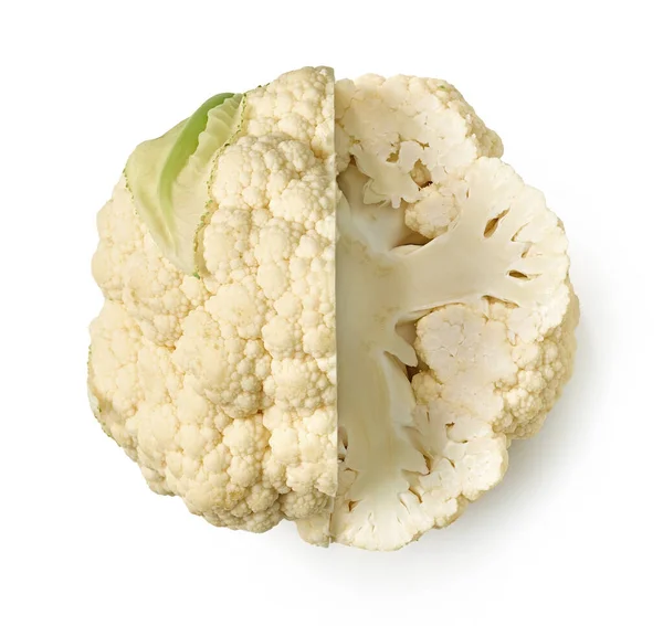 Fresh Raw Cauliflower Isolated White Background Top View — Stock Photo, Image