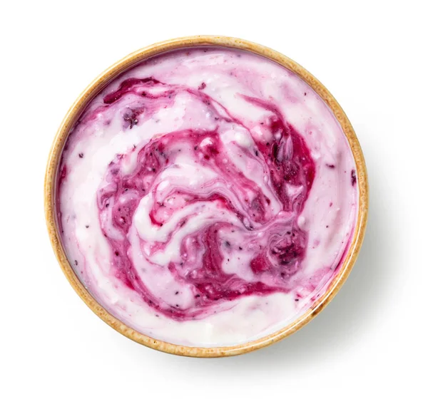 Miska Jogurtu Borůvkovým Džemem Pro Zdravé Snídaně Izolované Bílém Pozadí — Stock fotografie