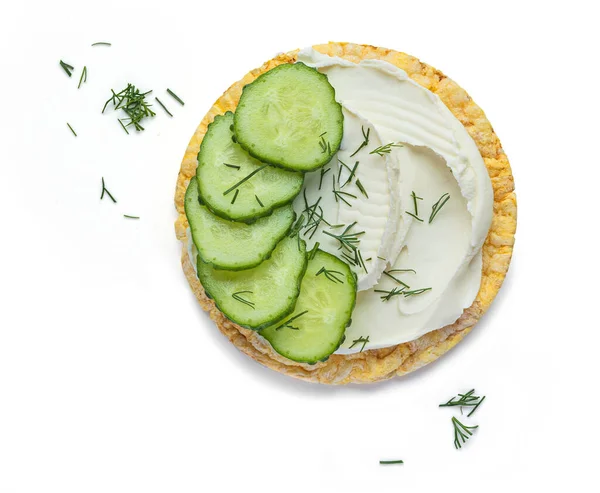 Gluten Free Corn Cake Cream Cheese Cucumber Healthy Breakfast Isolated — Stock Photo, Image