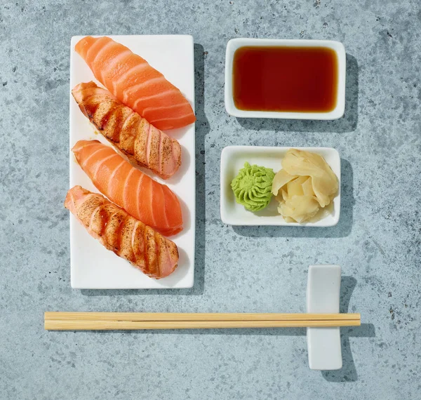 Bord Sushi Restaurant Tafel Bovenaanzicht — Stockfoto