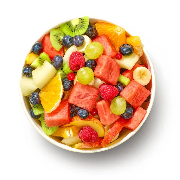 Μπολ Πολύχρωμα Φρέσκα Φρούτα Σαλάτα Για Υγιεινό Γεύμα Απομονώνονται Λευκό — Φωτογραφία Αρχείου