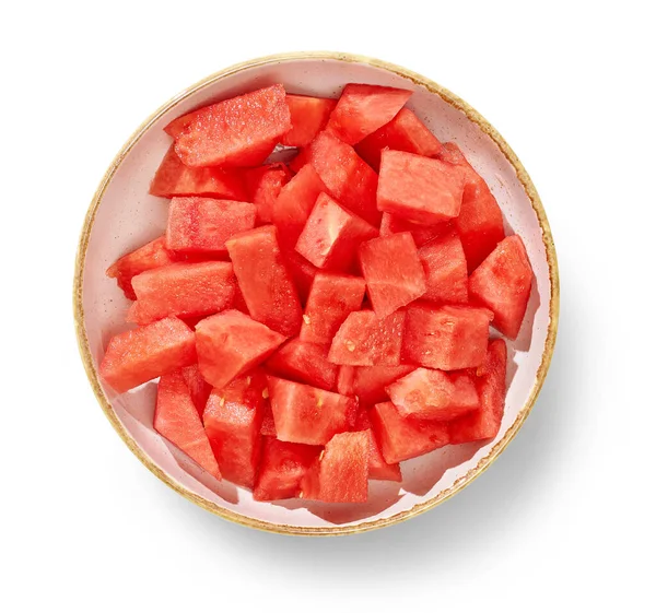 Bowl Watermelon Pieces Healthy Fruit Salad Isolated White Background Top — Stock Photo, Image