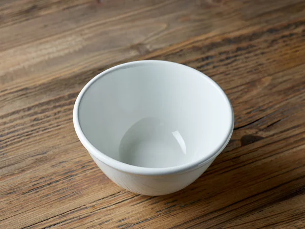 Empty White Bowl Wooden Kitchen Table — Stock Photo, Image