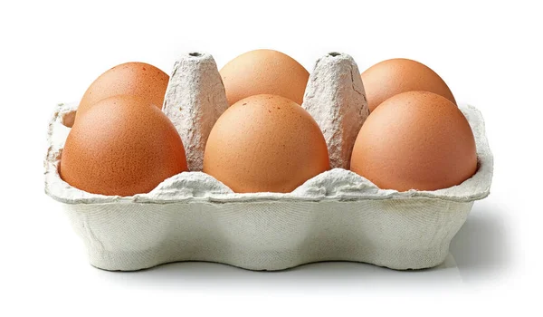 Huevos Gallina Marrón Caja Huevos Aislados Sobre Fondo Blanco —  Fotos de Stock