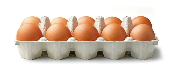 Braune Hühnereier Eierkiste Isoliert Auf Weißem Hintergrund — Stockfoto