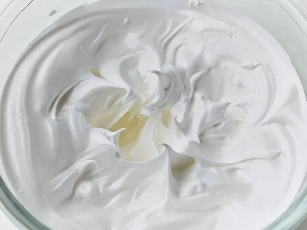 Bowl Whipped Egg Whites Cream Texture Top View — Stock Photo, Image