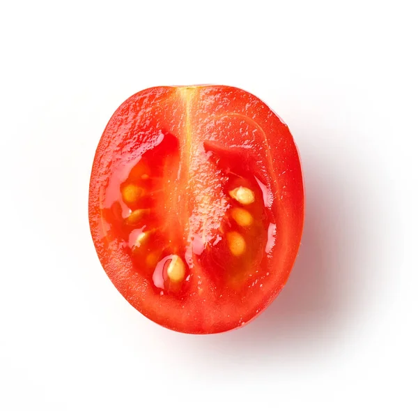 Metade Tomate Cereja Vermelho Fresco Isolado Fundo Branco Vista Superior — Fotografia de Stock