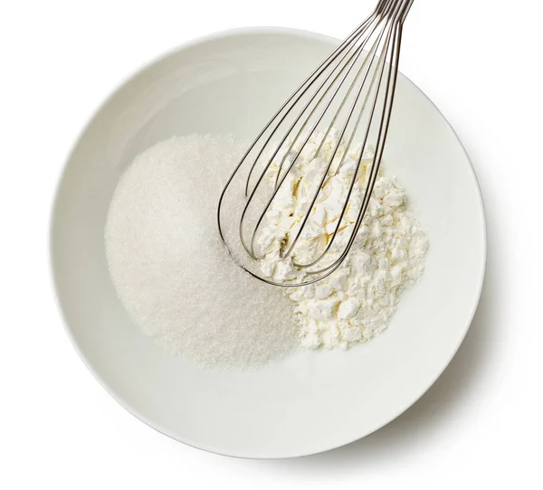 Miska Cukru Kukuřičného Škrobu Pro Výrobu Pudinku Krém Izolované Bílém — Stock fotografie