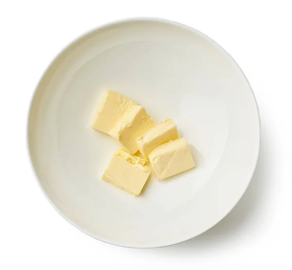 Morceaux Beurre Pour Fabrication Crème Anglaise Dans Bol Isolé Sur — Photo