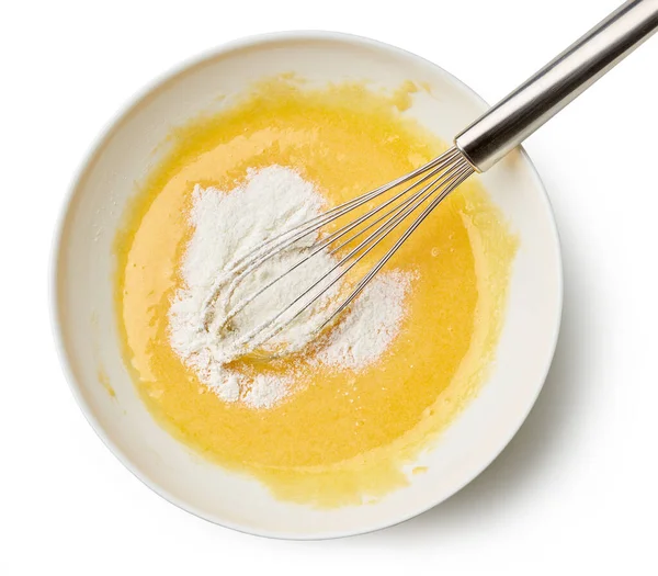 Miska Zmieszanych Żółtek Jaj Cukru Skrobi Kukurydzianej Produkcji Kremu Kremowego — Zdjęcie stockowe