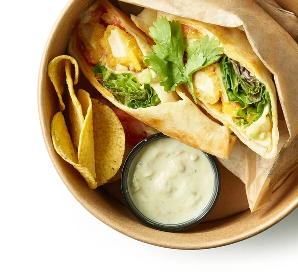 Tortilla Fried Chicken Take Away Cardboard Box Top View — Stock Photo, Image