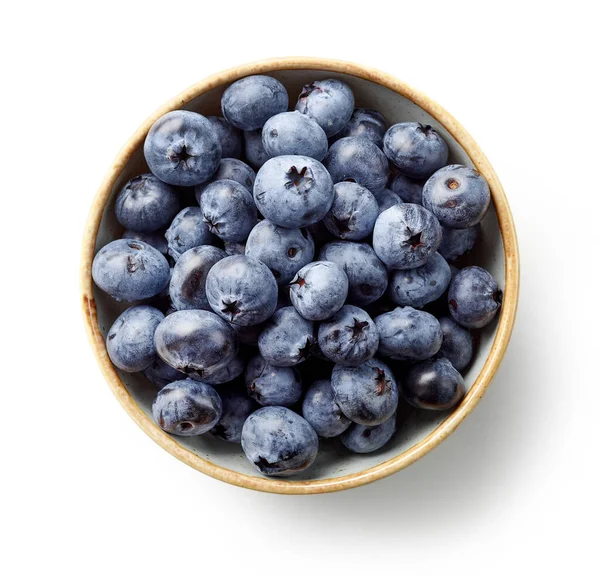 Bowl Fresh Blueberries Isolated White Background Top View — Stock Photo, Image