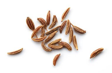 Caraway kimyon tohumları makro beyaz arkaplan, üst görünüm izole