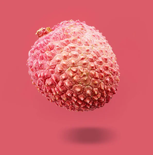 Fresh Pink Levitating Lychee Fruit Pink Background — Stock Photo, Image