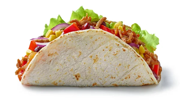 Mexicaans Eten Taco Geïsoleerd Witte Achtergrond — Stockfoto