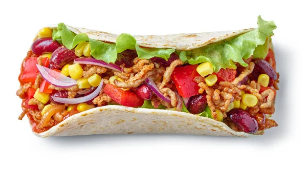 Mexicaans Eten Taco Geïsoleerd Witte Achtergrond Bovenaanzicht — Stockfoto