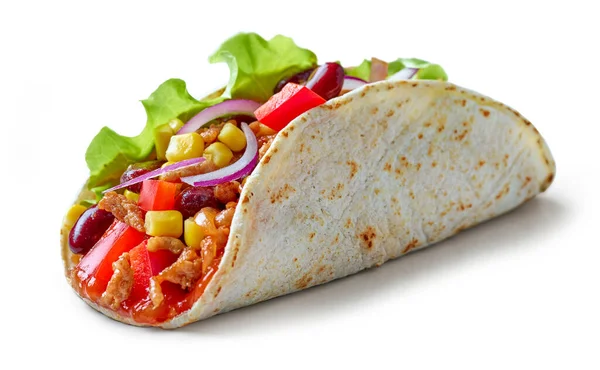 Mexicaans Eten Taco Geïsoleerd Witte Achtergrond — Stockfoto