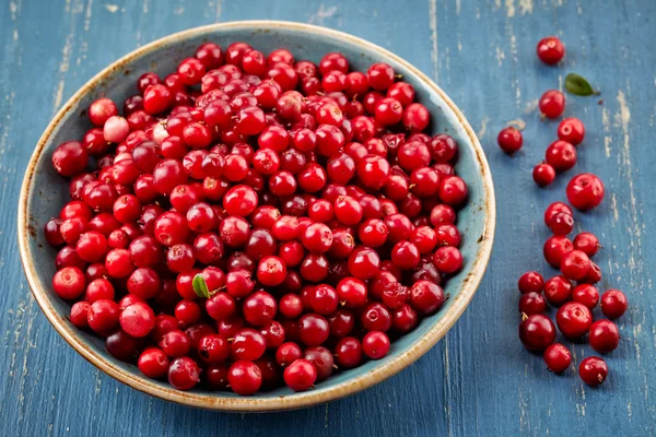 Bowl of cowberries — Stock Photo, Image