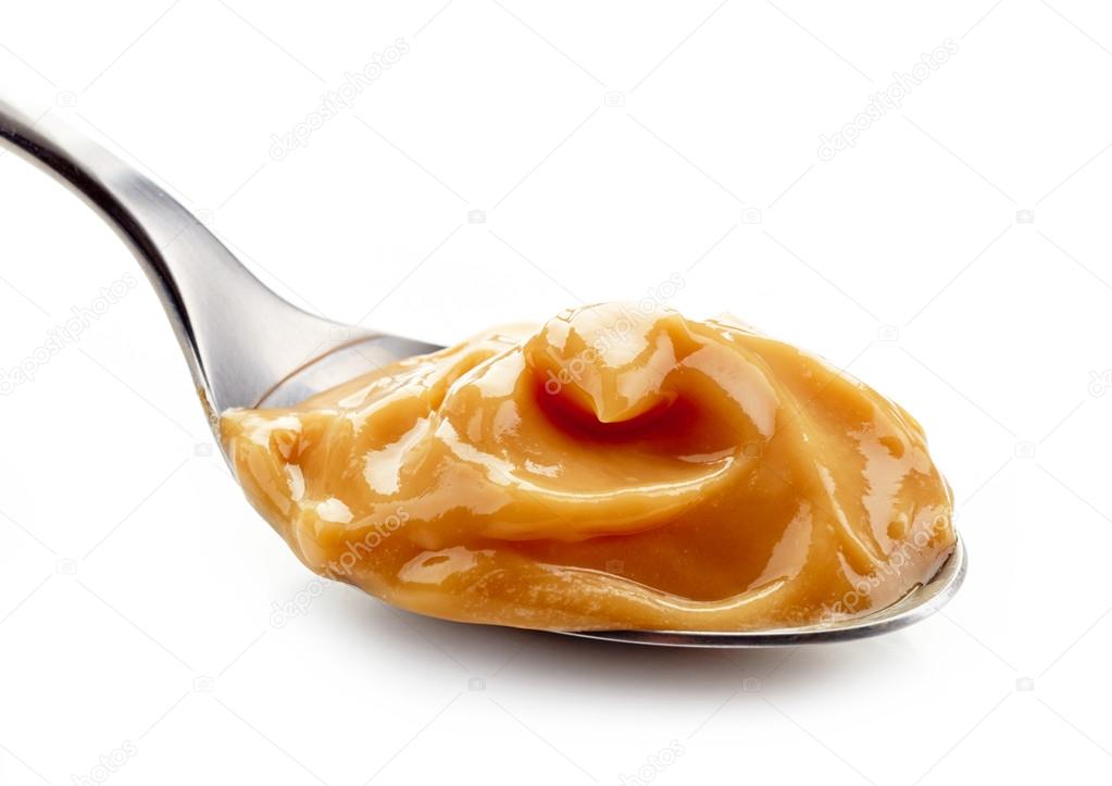 caramel pudding in a spoon