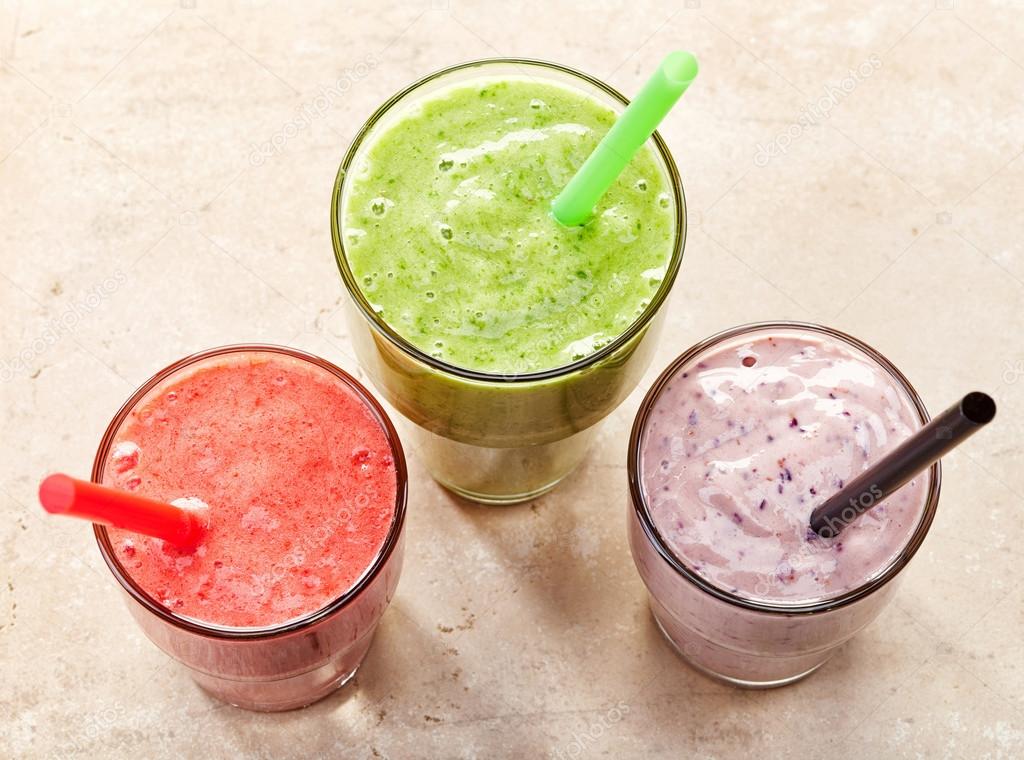 glasses of various smoothies
