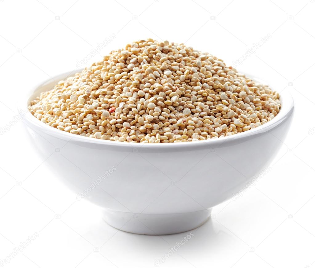 bowl of white quinoa seeds