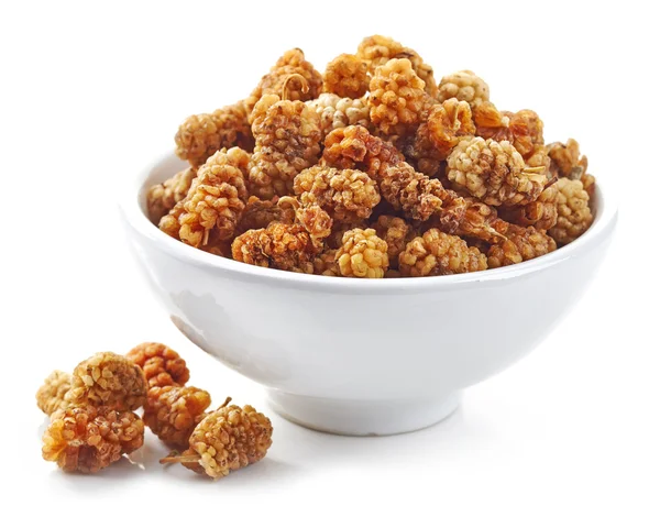 Bowl of dried mulberries — Stock Photo, Image