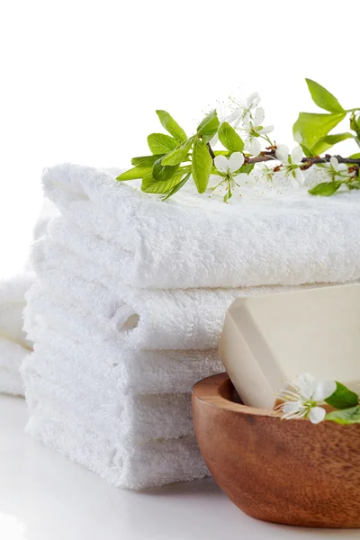 Stack of white spa towels — Stock Photo, Image