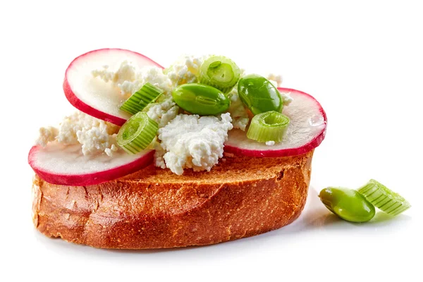 Toasted bread with curd cheese and radish — Stock Photo, Image