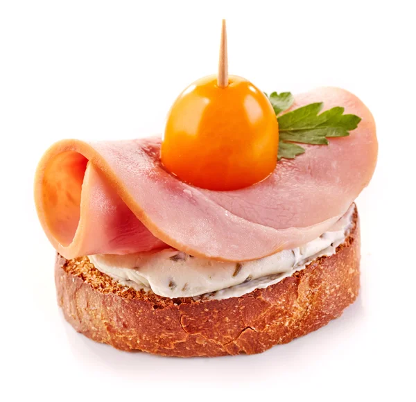 Toasted bread slice with ham and tomato — Stock Photo, Image