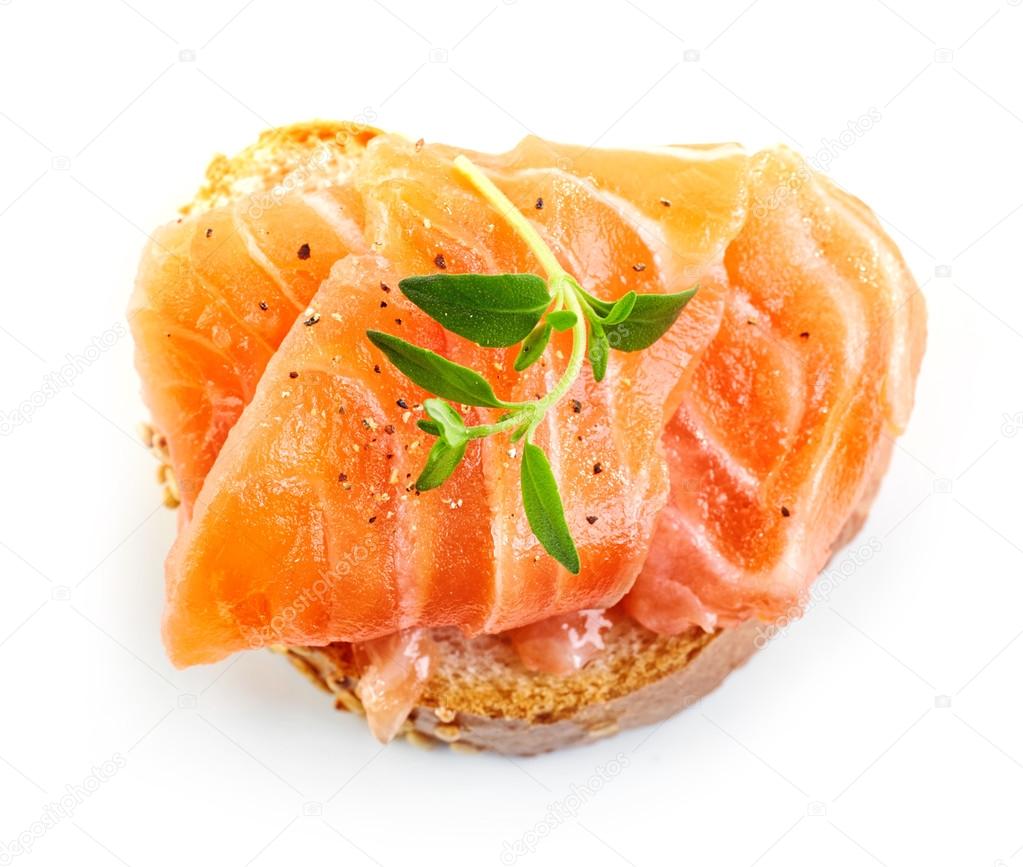 bread with fresh salmon fillet