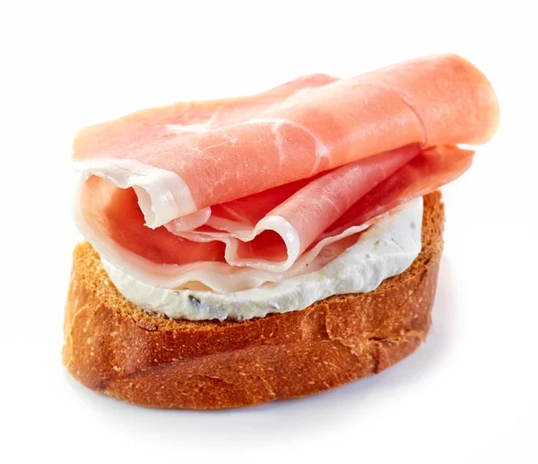 Toasted bread with smoked meat — Stock Photo, Image