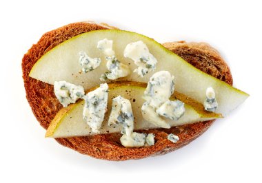 armut ve mavi peynir ile kızarmış ekmek