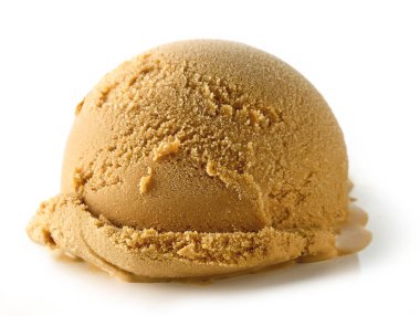 caramel flavor ice cream scoop isolated on white background