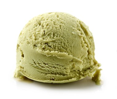 pistachio ice cream scoop isolated on white background