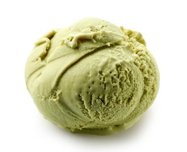pistachio ice cream scoop isolated on white background