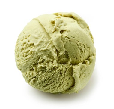 pistachio ice cream scoop isolated on white background