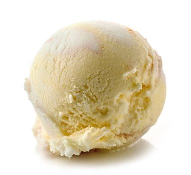 Güzel sarı dondurma kepçesi beyaz arka planda izole edilmiş.