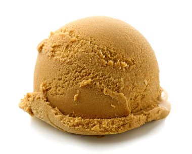 caramel flavor ice cream scoop isolated on white background