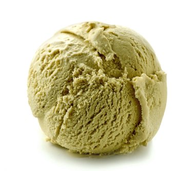 pistachio ice cream scoop isolated on white background