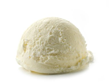 Beyaz arkaplanda izole edilmiş vanilyalı dondurma kepçesi